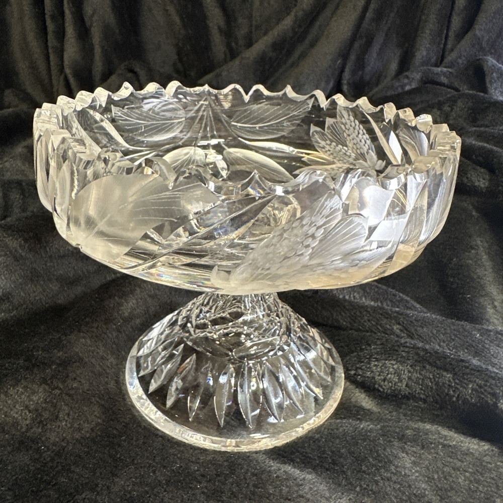 Cut Glass Small Compote Dish on Pedestal Candy or Nut Serving Bowl